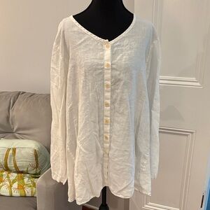 Flax White Button-Down Women's 100% linen tunic